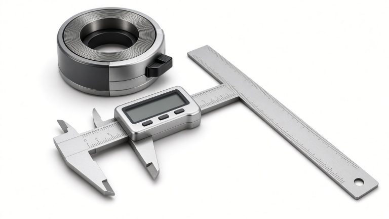 Alatan ukur: measuring tape, digital caliper dan try square